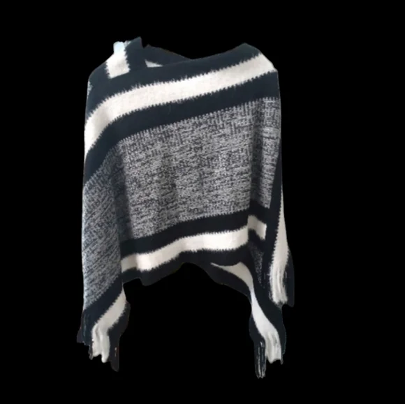 Black & White or Blue & White Poncho /Sweater - Picture 3 of 3